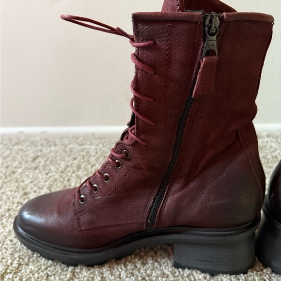 Miz Mooz Wine-Colored Combat Moto Boots Lace-Up Leather - Picture 9 of 14